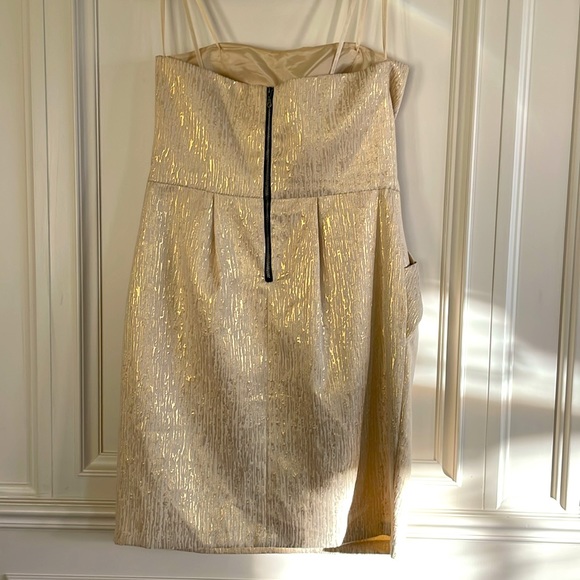Max and Cleo | Strapless Champagne Gold Dress with Pockets - size 10 - Picture 7 of 9